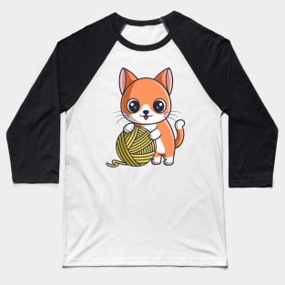 Cute Orange Cat Playing Yarn Ball Baseball T-Shirt